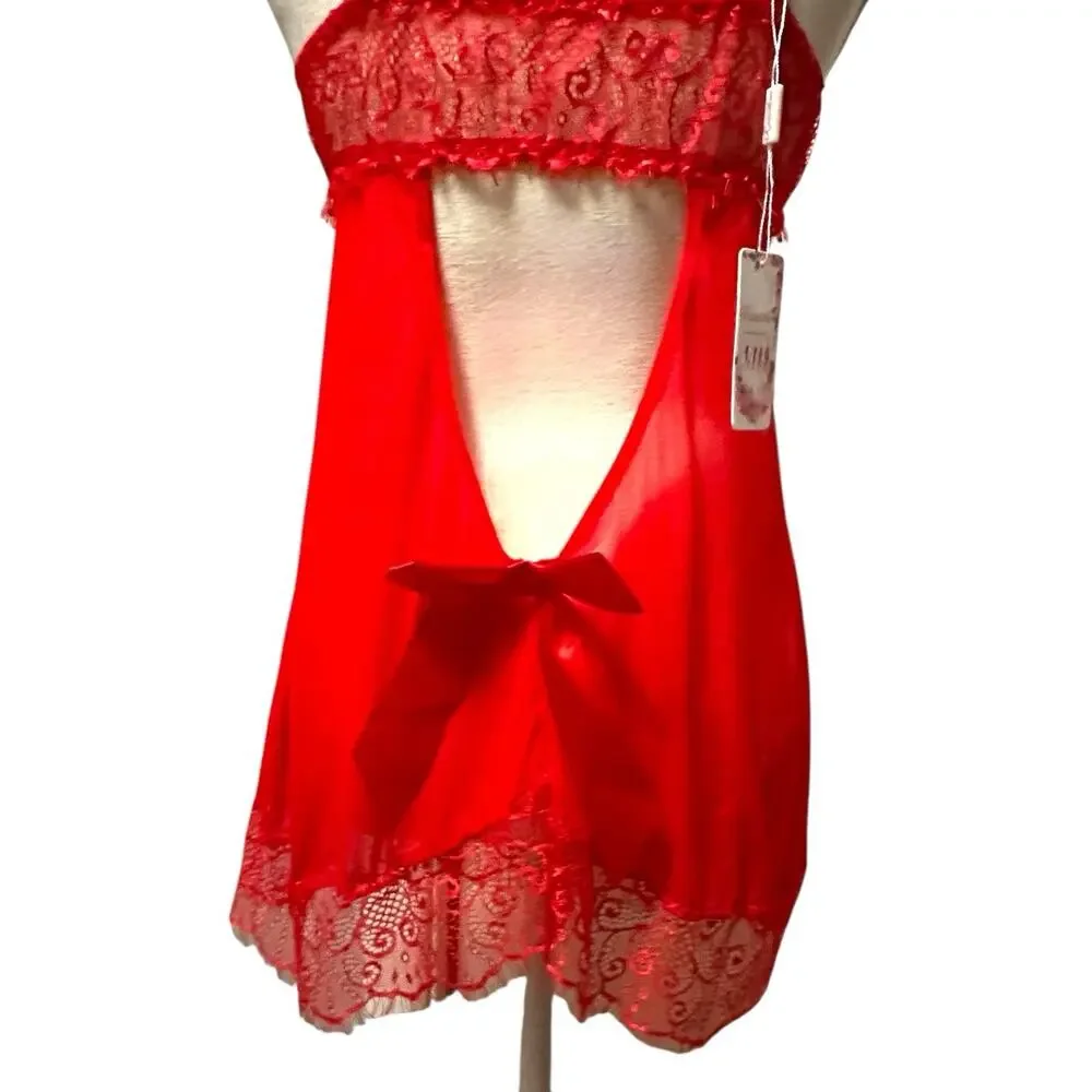 Sexy Lingerie Lace Babydoll Dress G-String Underwear Women’ Size L Sleepwear Set